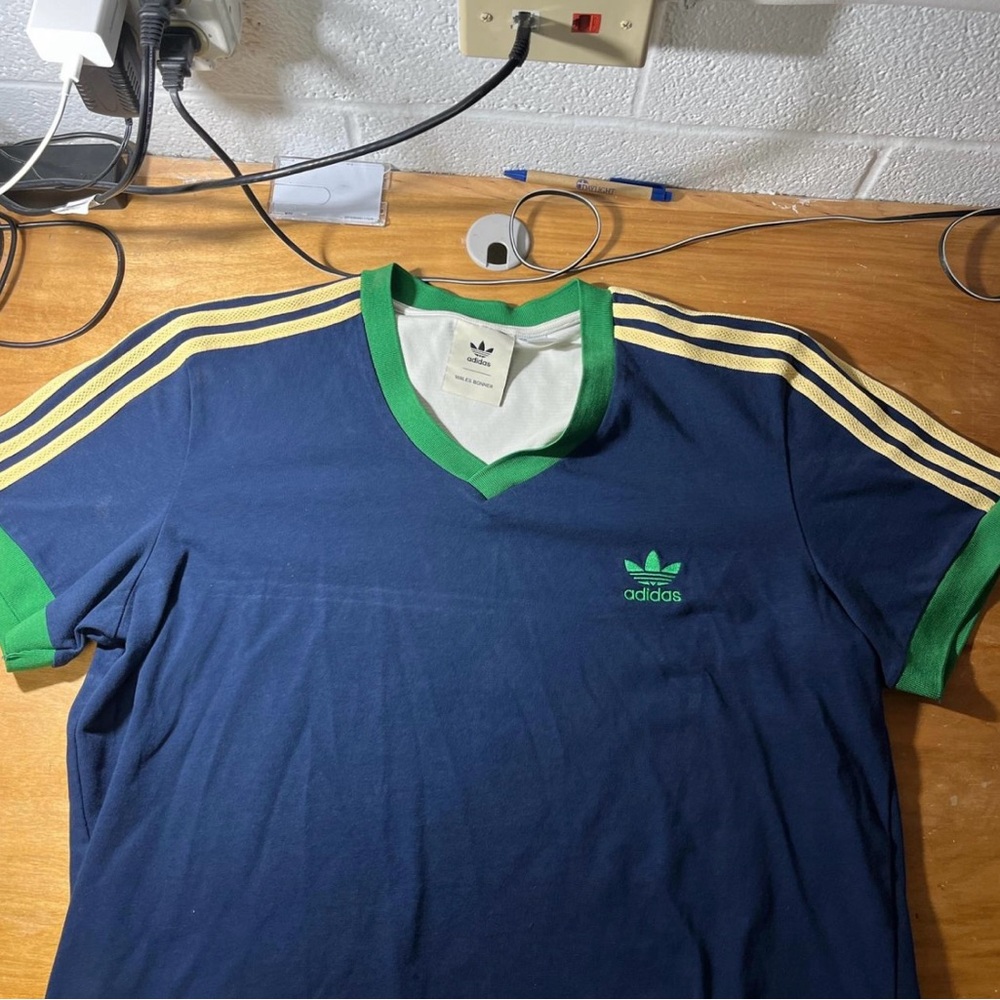 Adidas Wales Bonner Blue and Green Striped TShirt